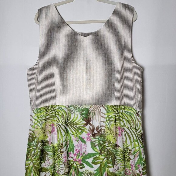 J. Jill Linen Blend Striped Botanical Hawaiian Floral Sleeveless Sheath Dress XL - Picture 7 of 13